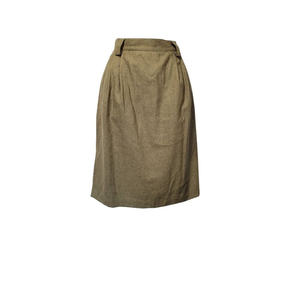 Womens Vintage 80s Tweed Pencil Skirt Size‎ 12 Green Wool Blend Academia